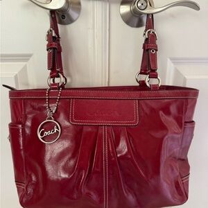 Coach Red Shoulder Bag with Glossy Patent Finish